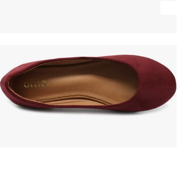 Ollio dark red faux suede ballet flats - Picture 2 of 7